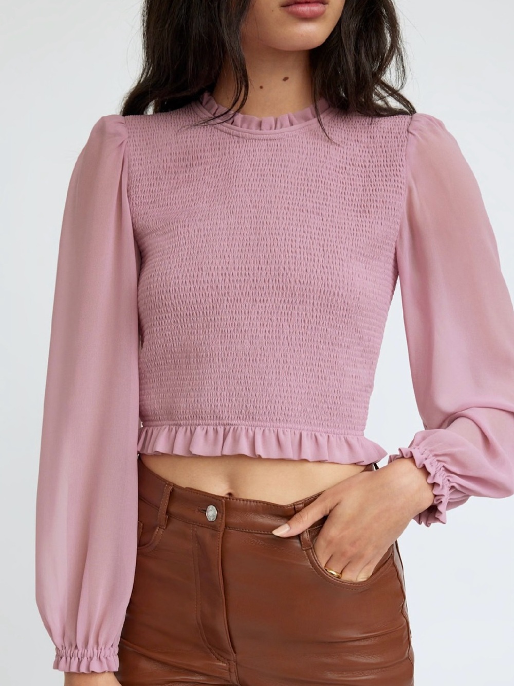 Aritzia Puff Long Sleeve Tempest Blouse in Mauve Pink